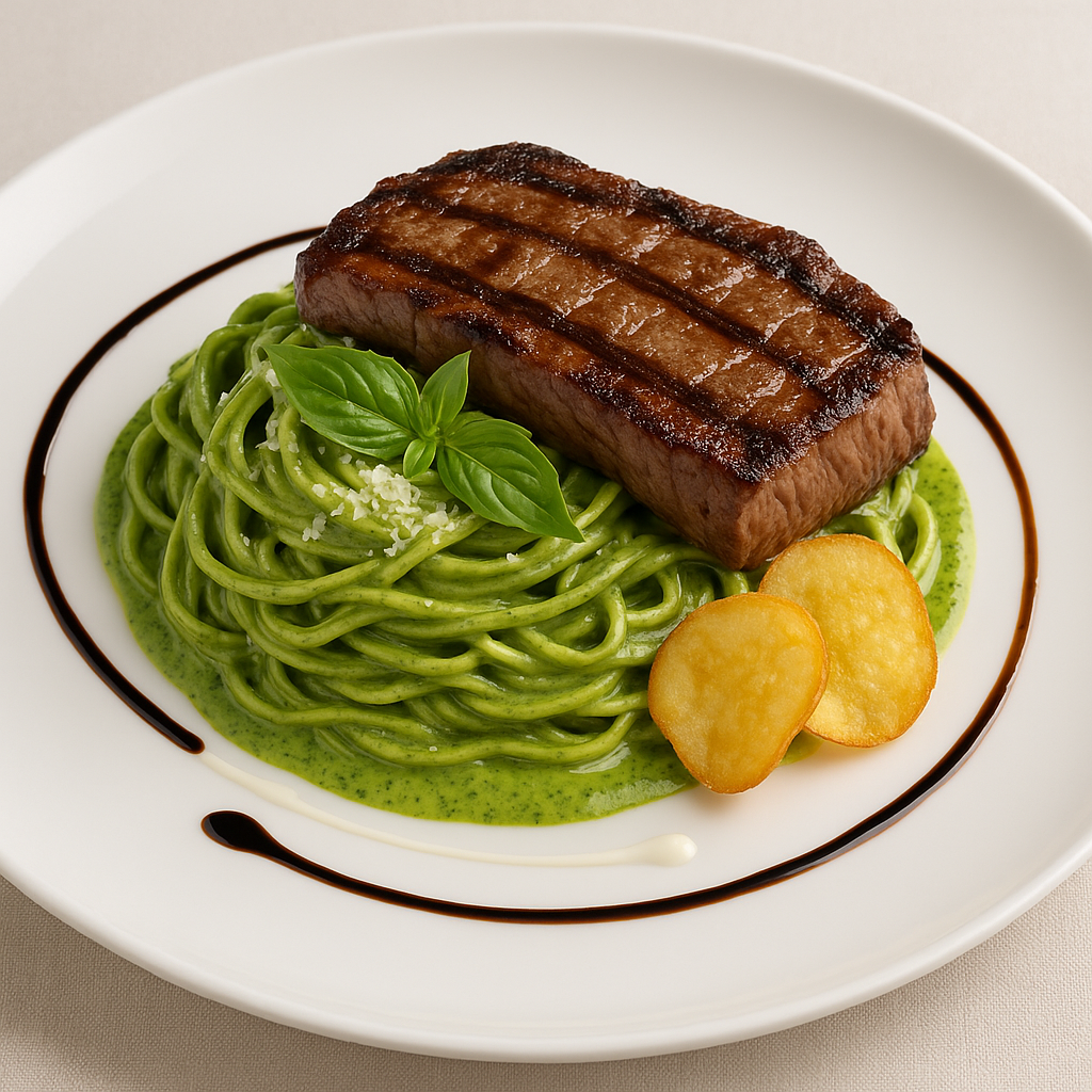 Tallarín Verde con Churrasco